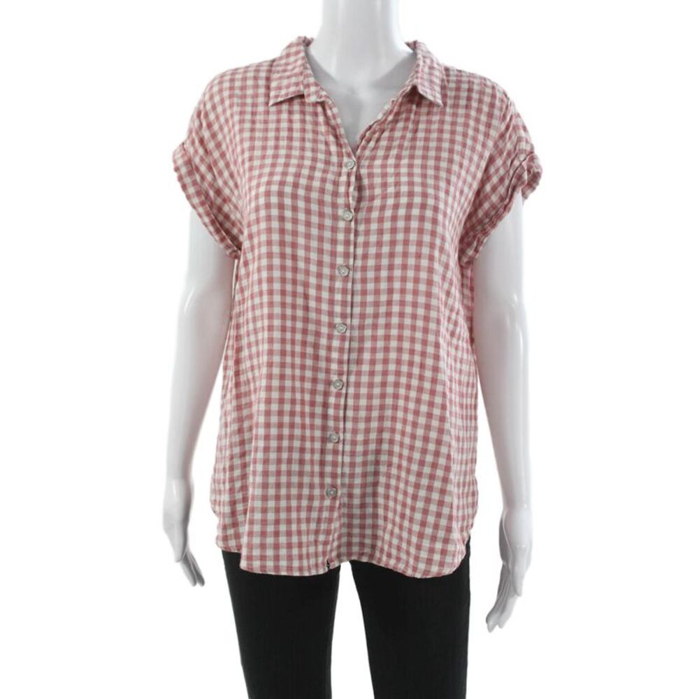 Rag Poets Unisex Adults Check Cotton Short-Sleeve Button-Up Blouse Red Size L